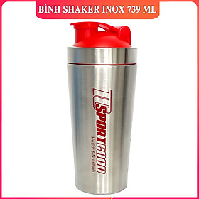 Bình lắc Shaker bằng INOX pha sữa cho người tập GYM hiệu TCSPORTFOOD - Bình nước thể thao Shaker 739 ml - Bình Trắng Bạc Nắp Đỏ