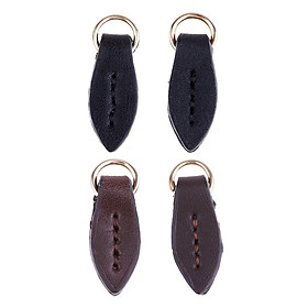 4 Pieces PU Leather Leaf-shaped Replacement Zipper Zips Zipper Puller Zipper for Clothes Or Suitcases, Black Brown