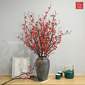 Đào đông Hoa lụa đỏ rực rỡ, trang trí nhà cửa, trang trí phòng khách, phòng bếp sang trọng Ghome Decor