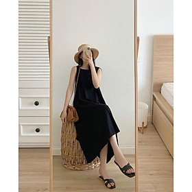 váy suông nữ - đầm suông sát nách dáng dài 3 màu chất đũi