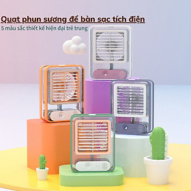 Quạt Phun Sương Cấm Tay Mini Để Bàn Sử Dụng Công Nghệ Phun Sương Nano Siêu Âm, Sạc Tích Điện Kết Hợp Đèn Gradient Đa Màu