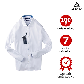 ÁO SƠ MI NAM TRẮNG DÀI TAY PHỐI CỔ XANH ALIGRO DÁNG SLIMFIT MÃ ALGS190