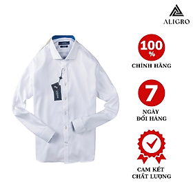 Áo sơ mi nam dài tay ALIGRO cổ bẻ dáng ôm body 100% chất cotton trắng phối cổ ALGS194