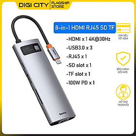 Hub chuyển đa năng Baseus Metal Gleam Series Multifunctional Docking Station ( Type-C to HDMI/ USB3.0/ LAN / SD Card Reader/ Type C PD 100W, Multifunctional HUB) - Hàng Chính Hãng