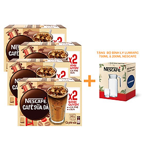 Tặng Bộ bình ly Lumiarc 750ml & 200ml NESCAFE Combo 4 Hộp Cà phê sữa