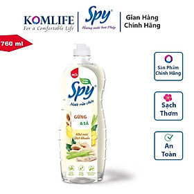 Nước rửa chén bát SPY hương Gừng Sả 760 ml thành phần thiên nhiên, an toàn, sạch nhanh dầu mỡ, mùi tan