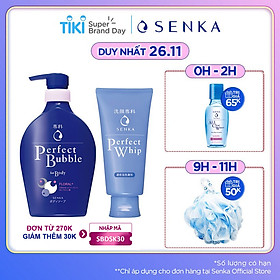 Bộ sữa tắm dưỡng ẩm Senka hương linh lan, hoa nhài và sữa rửa mặt tạo bọt