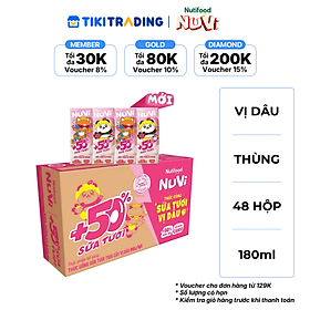 [HSD: 2026-11-15] Thùng 48 hộp Thức Uống Sữa Tươi Trái Cây Tươi NuVi Vị Dâu 180ml - Tăng Cường Chiều Cao, Phát Triển Trí Não