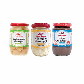 Combo Sông Hương Cà Pháo Ngâm Chua Ngọt 370g + Tỏi Ngâm 370g + Mắm Tôm Bắc 200g