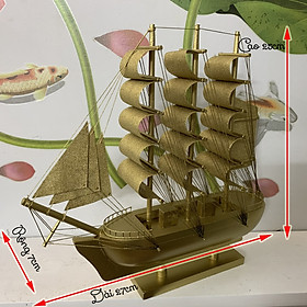 [Sẵn sàng trưng bày] Thuyền gỗ mô hình trang trí phong thủy thuận buồm xuôi gió - Le Belem Pháp Dài 27cm - Vàng Ánh Kim