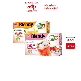 Combo 1 Hộp Trà Đào Hương Cam Sả Blendy 88gHộp và 1 Hộp Trà Vải Hương Hoa Hồng Blendy 88gHộp 1 Hộp 8 Gói