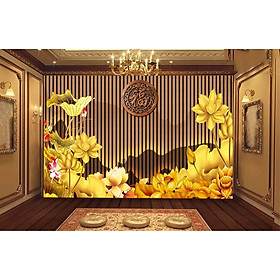 Mua Tranh dán tường hoa sen vàng trang trí phòng khách phòng thờ sẵn keo  dễ dán(có in theo kích thước yêu cầu)