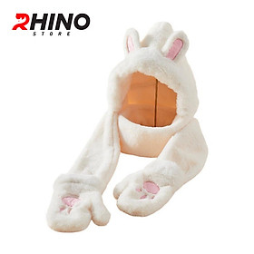 Mũ lông, mũ len kèm khăn quàng Rhino WS101 ấm áp, dễ thương hàng chính hãng