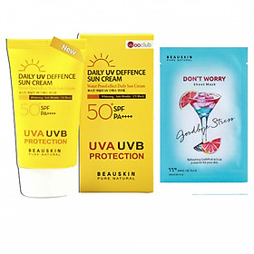 Combo Kem chống nắng kiểm soát dầu DAILY UV DEFENSE SUN CREAM và Mặt nạ giảm stress Don't worry