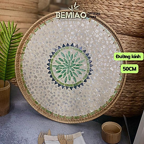 Mua Mâm mây khảm trai đường kính 50cm | Khay mây khảm trai 50cm | Mâm cơm | Khay trang trí | Khay trà | Khay đựng đồ ăn  bánh kẹo  hoa quả Bemiao Shop