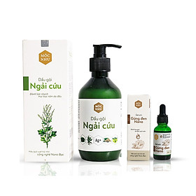 Bộ Đôi Dầu Gội Ngải Cứu và Serum Gừng Đen Nano Mộc Nhu