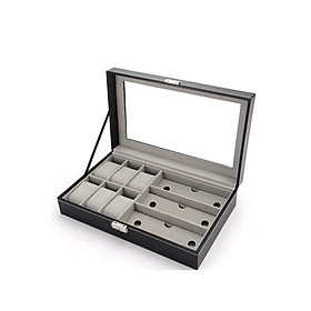 Hộp đựng đồng hồ, kính mắt cao cấp da PU 2 trong 1 - Hộp đựng 6 đồng hồ đeo tay và 3 kính mắt