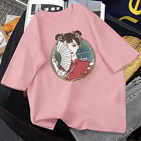 Áo Thun Nữ Cổ Tròn Cotton Cao Cấp in cô gái hồng tròn, Thoáng Mát, Co Giãn Thấm Mồ Hôi APCG16