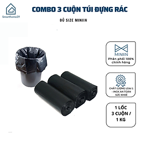 Cmbo 6 Cuộn Túi Đựng Rác Gia Đình, Bao Đựng Rác Văn Phòng, Trường Học Tiện Lợi Màu Đen Đầy Đủ 3 Size Tiểu Trung Đại - Chính Hãng MINIIN - 3 Cuộn - TRUNG 55 * 65 CM