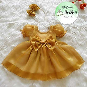 Váy Tơ Vàng Kết Cườm cho bé yêu TẶNG KÈM Nơ