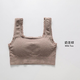 Áo bra nữ cổ vuông hở lưng chữ U hai dây ren dễ thương freesize 37-55kg - Áo croptop viền ren mút ngực