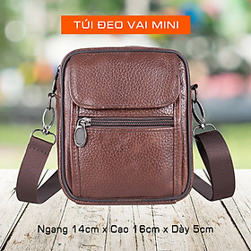 Túi đeo vai unisex mini da bò thật HBS890