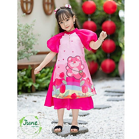 Áo dài tết cho bé gái mẫu Gấu dâu Lotso từ 12-35kg hàng thiết kế cao cấp
