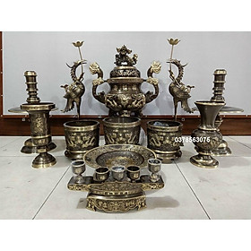 Mua Bộ đỉnh thờ cao 50cm bằng đồng nguyên chất hun giả cổ
