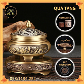Mua Lư xông Trầm hương chất liệu đồng nguyên khối khắc rồng phượng - chọn mẫu đôn   đế lư đồng thay lư điện Tặng trụ cắm