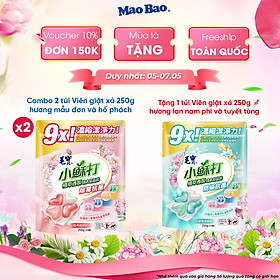 Combo 2 Túi Viên giặt xả Mao Bao - Chống nấm mốc và kháng khuẩn 10g*25 viên (Hương mẫu đơn và hổ phách)