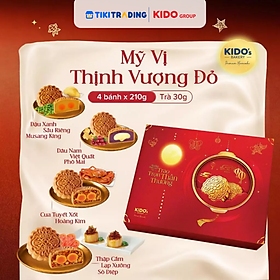 [HSD: 08.10.2026] - [Hộp 4 bánh 210gr + Trà 30gr] Bánh Trung Thu KIDO Mỹ Vị Thịnh Vượng Đỏ