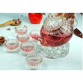 Mua Bộ ấm chén pha trà thủy tinh dáng bí 600ml kèm đế châm nến