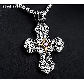 Dây chuyền nam titan đính đá tím 4 cạnh - GR78