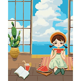 Mua Tranh tô màu theo số Tranh sơn dầu số hoá hình tuổi thơ size 30*40cm kèm khung