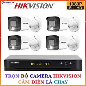 Trọn Bộ Camera 2/3/4 Mắt Hikvision 2.0MP Full HD, Bộ camera thân hồng ngoại quan sát trong nhà, ngoài trời chuyên nghiệp - Hàng Chính Hãng