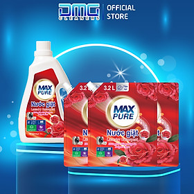 Combo Chai Nước Giặt Maxpure Hương Hoa Hồng Bulgaria 3L + 3 Túi Nước Giặt Hoa Hồng 3.2L