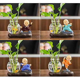 Mua Set 4 tiểu hòa thượng dễ thương kèm 4 bình thủy trang trí bàn làm việc