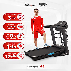 Máy Chạy Bộ ELIP Q8 - Công suất Max 3HP, Khung sườn thép cứng cáp, Nâng dốc tự động, Có Thanh gập bụng, Đai massage