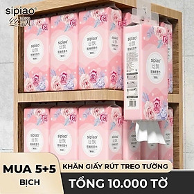 Thùng 10 Bịch Giấy Treo Đa Năng SIPIAO Hoa Hồng – Khăn Giấy Rút Treo Tường 4 Lớp, 1000 Tờ/Bịch, Giấy Tre Dai Mềm - HÀNG CHÍNH HÃNG MINIIN