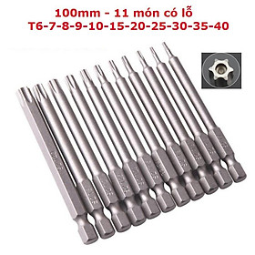 Bộ lục giác hoa thị có lỗ cho khoan dài từ 50-75-100 cho khoan pin và khoan điện chất liệu thép S2 siêu cứng