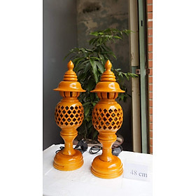 Mua Cặp Đèn Thờ Gỗ Tràm Bông Vàng Cao 48cm (2 cái)