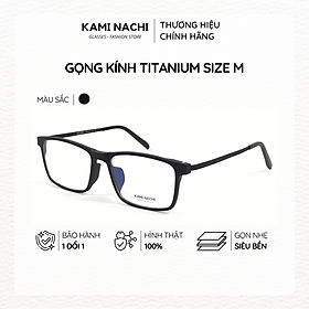 Gọng kính Titanium đen nhám dáng vuông thanh mảnh KAMI NACHI phong cách tối giản Size M