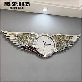 Đồng hồ treo tường hiện đại đôi cánh thiên thần khảm đá - Đồng hồ treo tường cao cấp sang trọng - Mã DH35