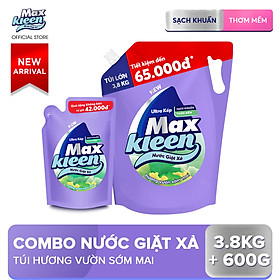 Combo Nước giặt xả Maxkleen hương vườn sớm mai 1 Túi 3.8kg + 1 Túi 600g