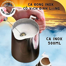 Có chia vạch Cốc ca đánh sữa inox 550ml (100% inox 304)cà phê Espresso