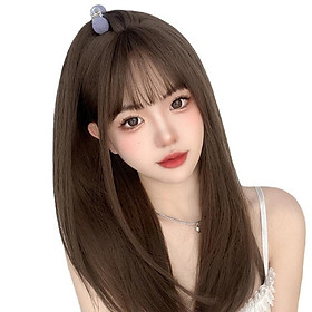 Tóc giả nữ Hàn Quốc nguyên đầu mái thưa màu nâu + tặng kèm lưới ONLINE_SHOPPING_1102