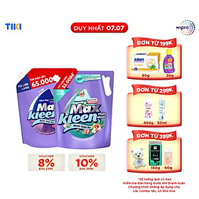 Combo Túi Nước Giặt Xả MaxKleen Thiên Nhiên 3.6kg + Túi Huyền Diệu 3.8kg