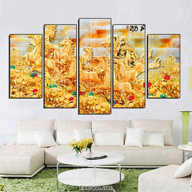 Mua Tranh Canvas Bộ 5 Bức Đàn Ngựa Phi Nước Đại Dũng Mãnh - Tranh Decor Treo Tường Sang Trọng