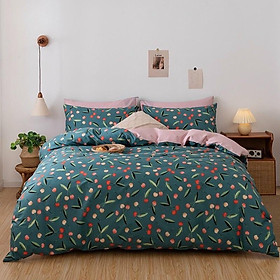 Set Cotton Living Hàng Nhập Khẩu Cao Cấp 4 Món Trái Cherry Xanh