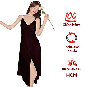 Váy ngủ nữ, váy 2 dây lụa mềm quyến rũ VILADY - V123 màu đen huyền bí, thiết kế siêu sang, chất liệu lụa Pháp ( lụa latin) cao cấp